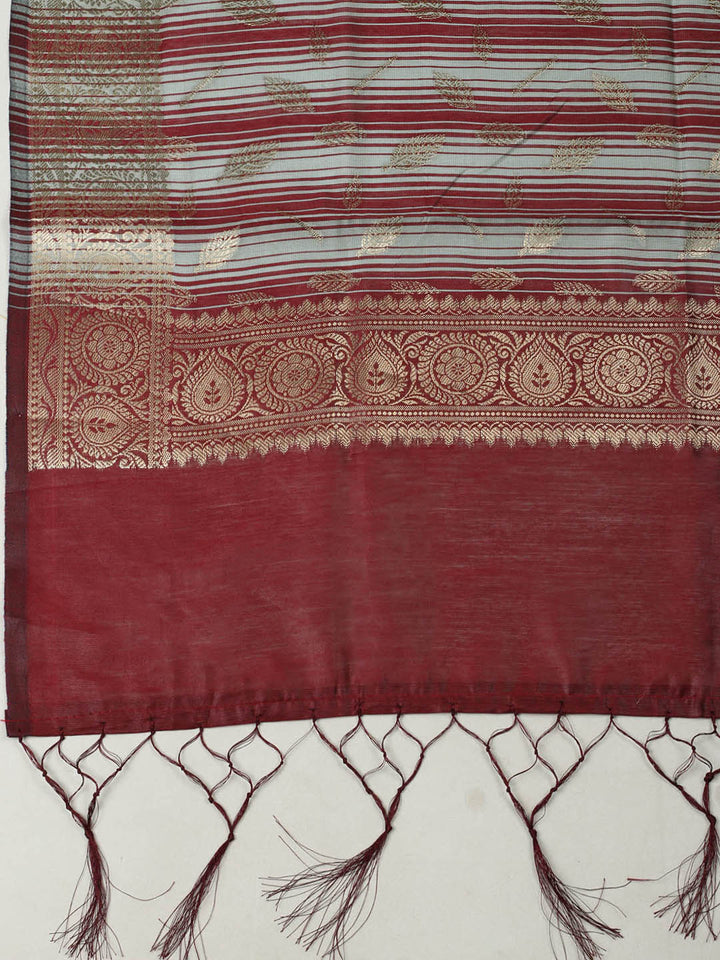 Woven Design Chanderi Unstitched Suit With Pant &amp; Dupatta