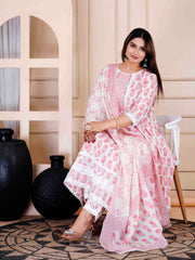 Printed Cotton Suit Set With Dupatta