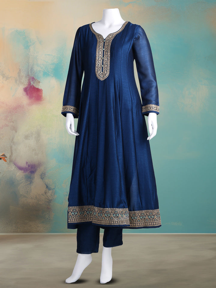 Embroidered Art Silk Kurta With Pant &amp; Dupatta