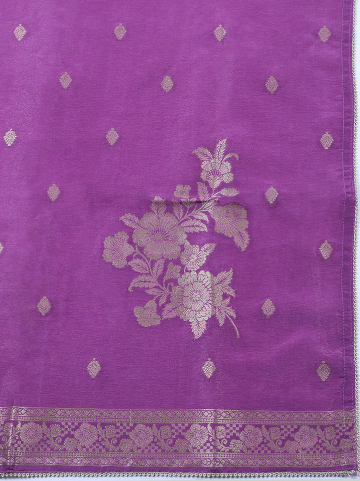 Woven Design Chanderi Unstitched Suit With Pant &amp; Dupatta