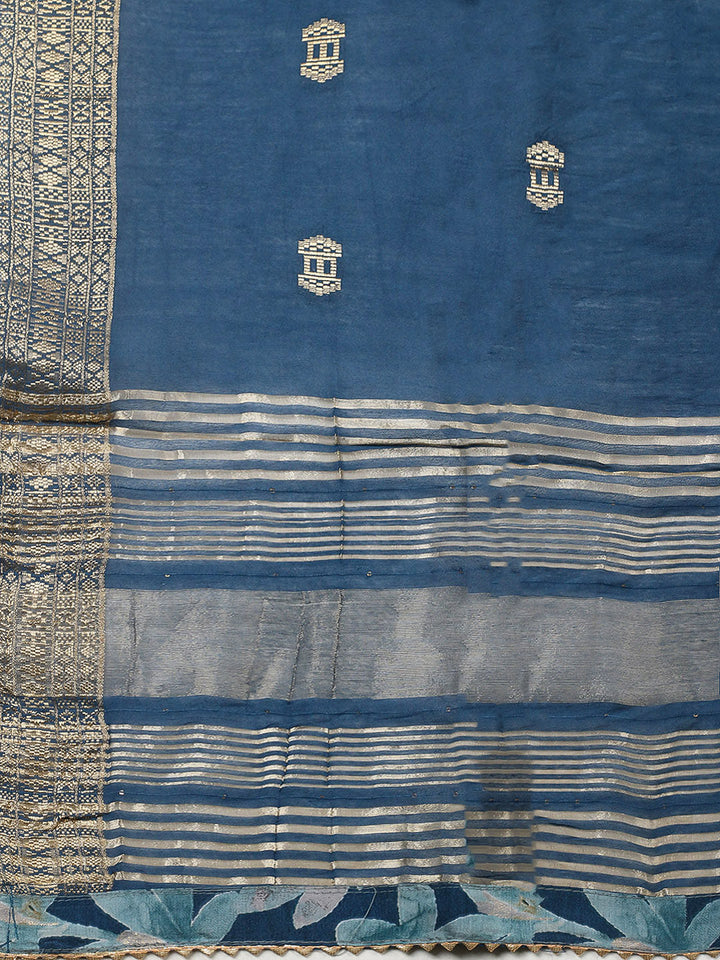 Printed Cotton Blend Unstitched Suit With Pant &amp; Dupatta