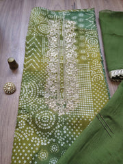 Embroidered Cotton Blend Unstitched Suit With Pant & Dupatta