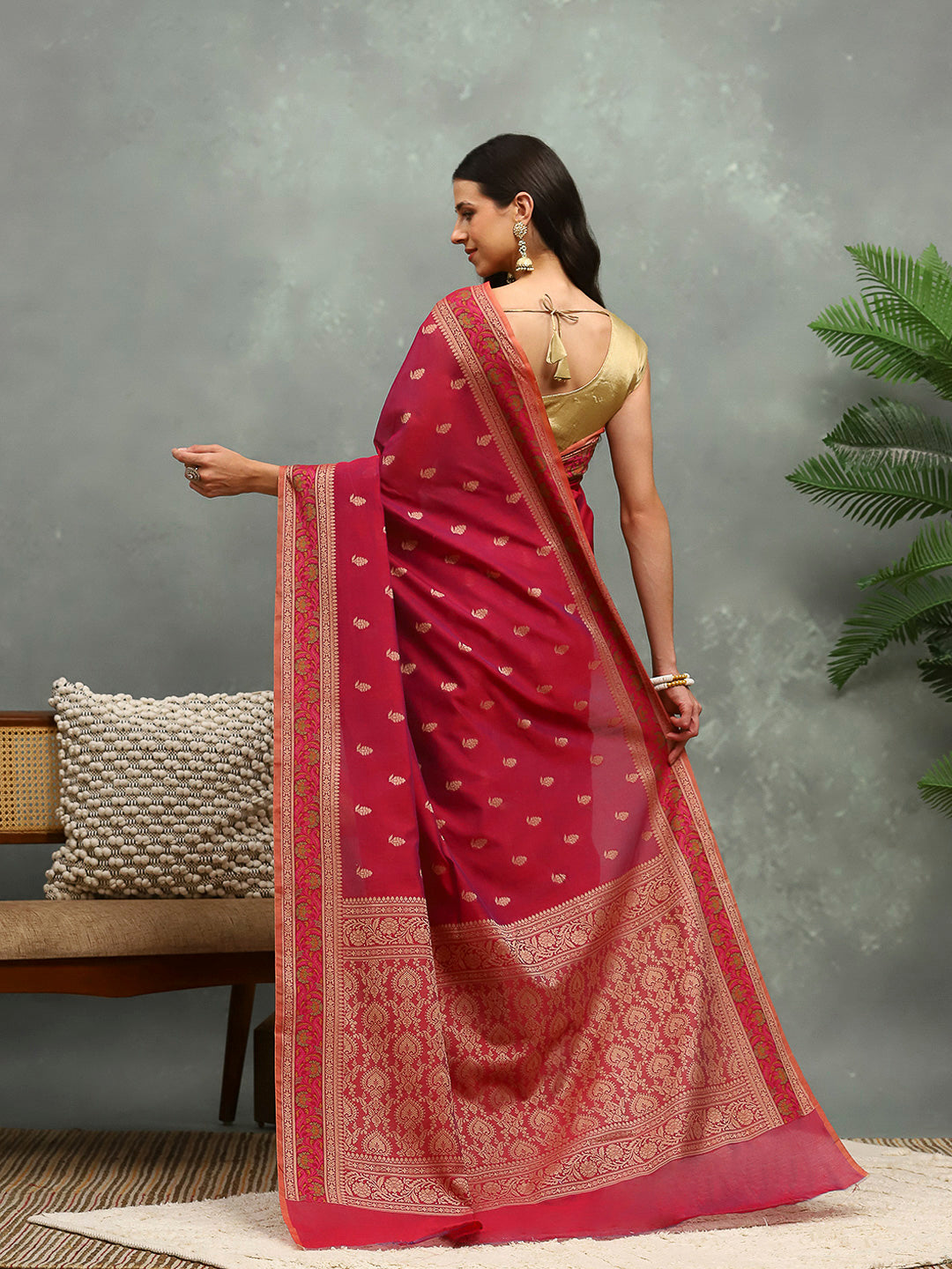 Resham Embroidered Cotton Blend Woven Saree
