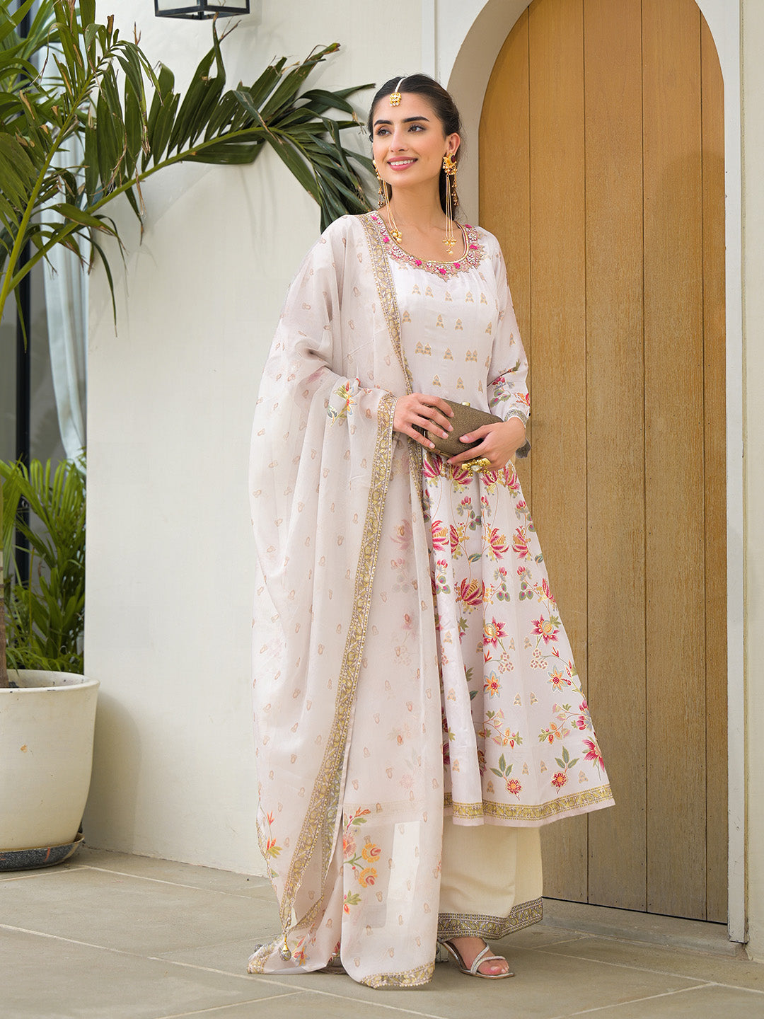 Embroidered Art Silk Kurta With Pant &amp; Dupatta