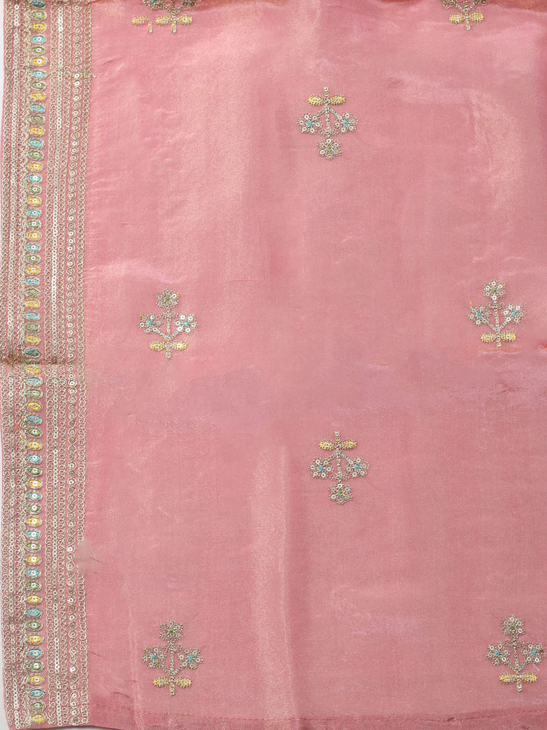 Embroidered Organza Unstitched Kurta With Pant &amp; Dupatta