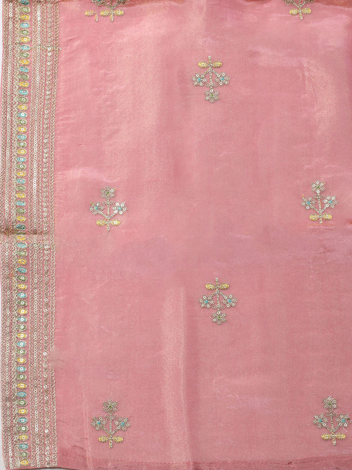 Embroidered Organza Unstitched Kurta With Pant &amp; Dupatta