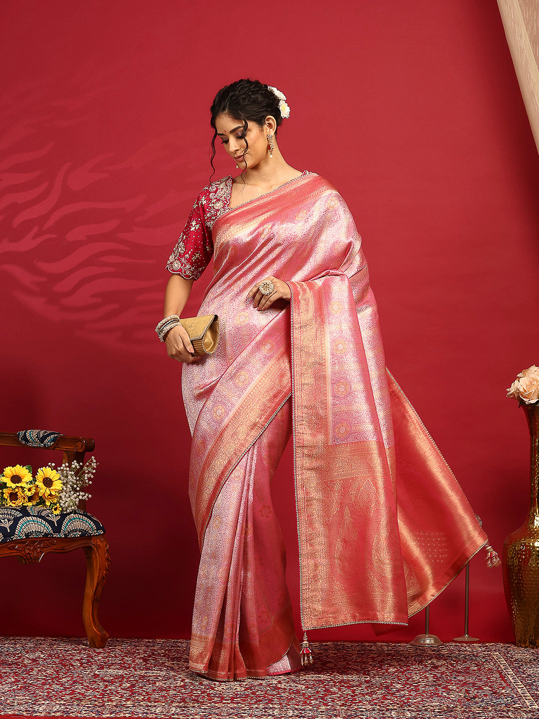 Embroidered Dola Silk Saree