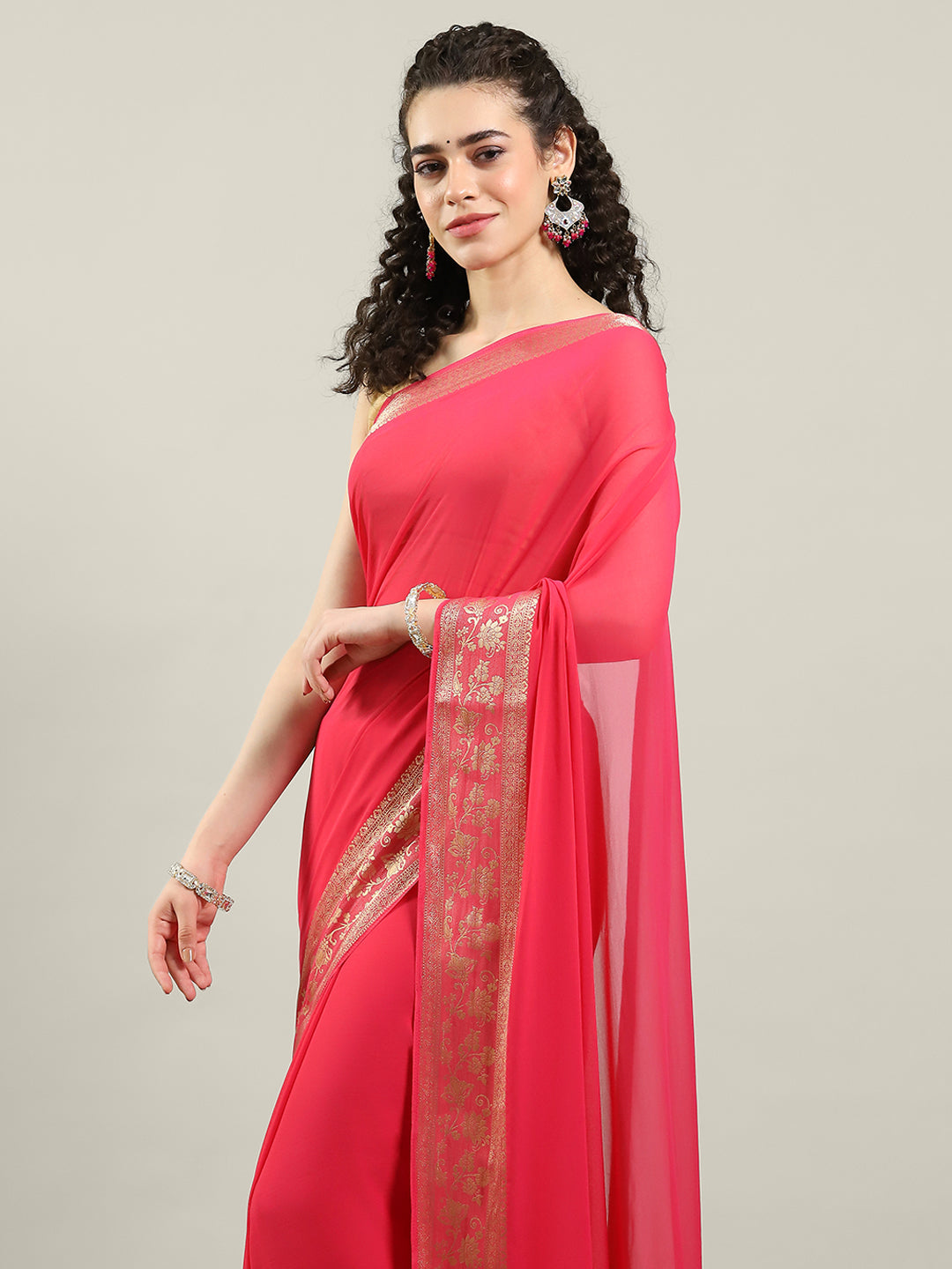 Zari Border Chiffon Woven Saree