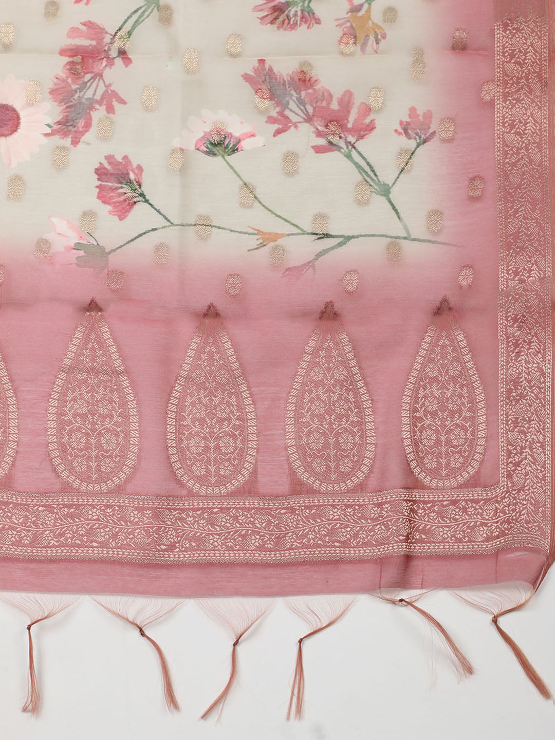 Embroidered Chanderi Unstitched Suit With Pant &amp; Dupatta