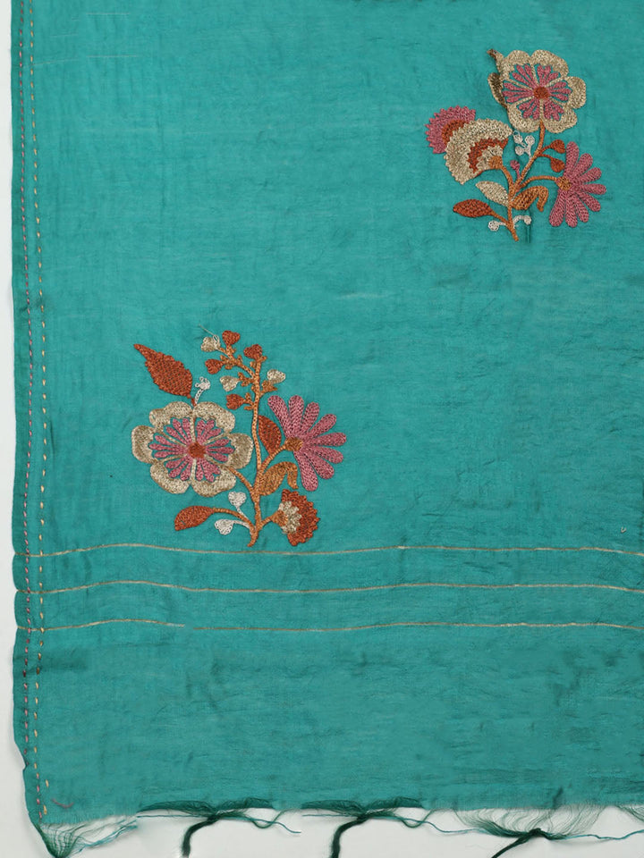 Embroidered Cotton Blend Unstitched Suit With Pant &amp; Dupatta