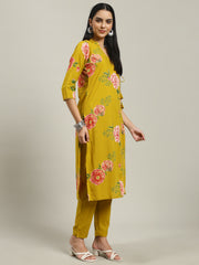 Printed Cotton Blend Kurta With Pants & Dupatta