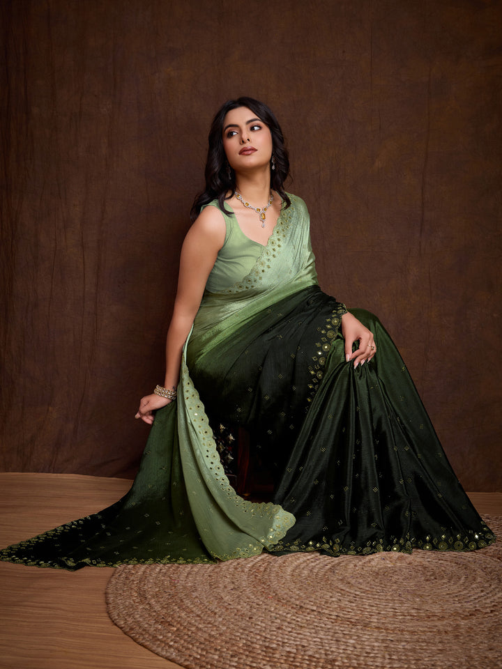 Embroidered Chinon Saree