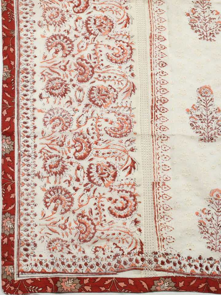 Printed Cotton Blend Unstitched Suit With Pant &amp; Dupatta