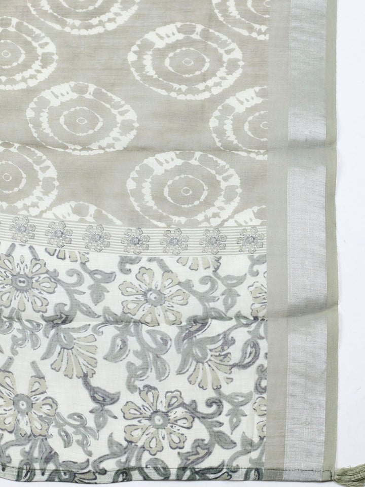 Embroidered Linen Blend Unstitched Suit With Pant Dupatta
