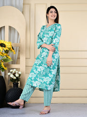 Printed Cotton Blend Kurta With Pants