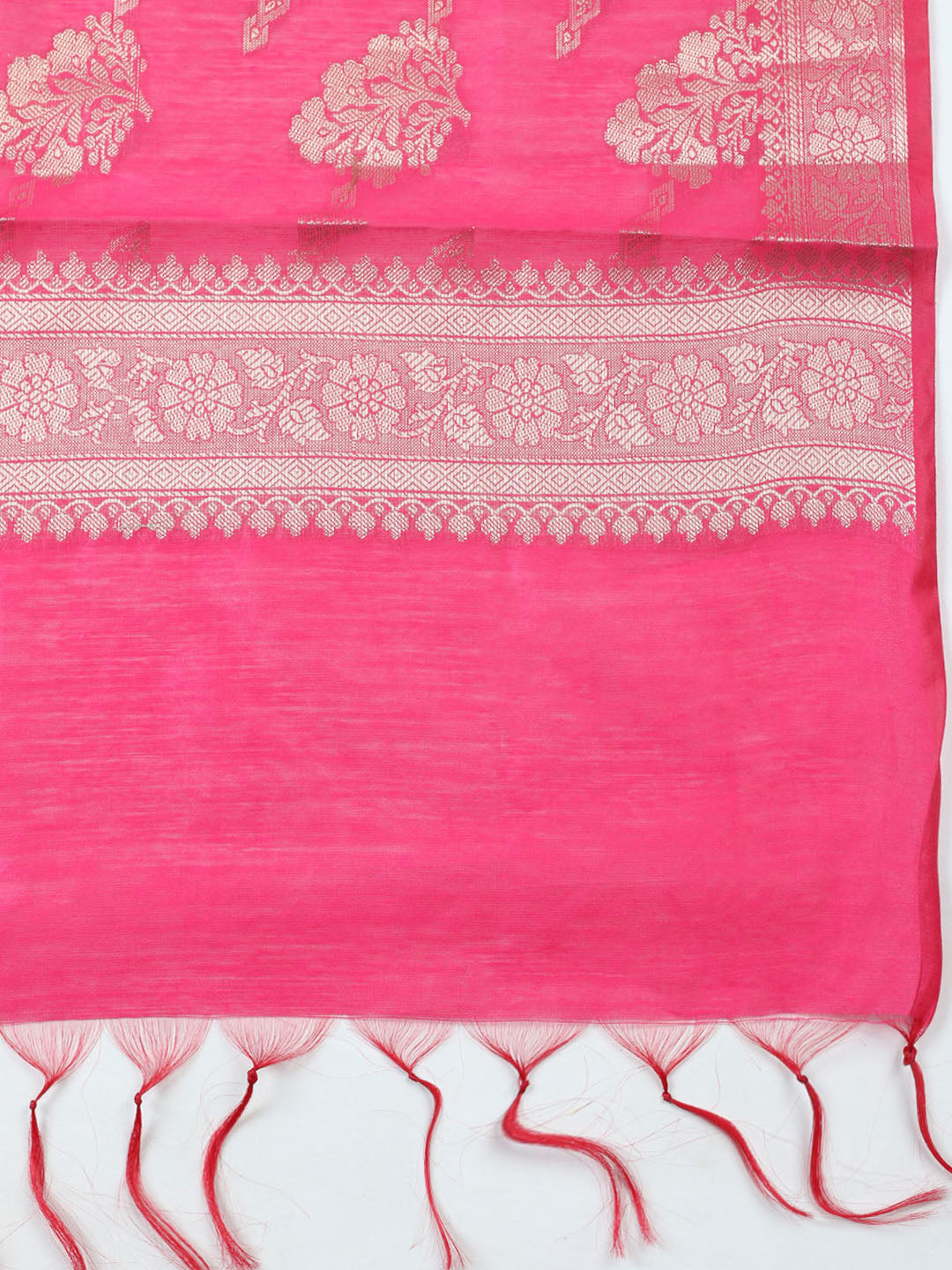 Woven Design Chanderi Unstitched Suit With Pant Dupatta
