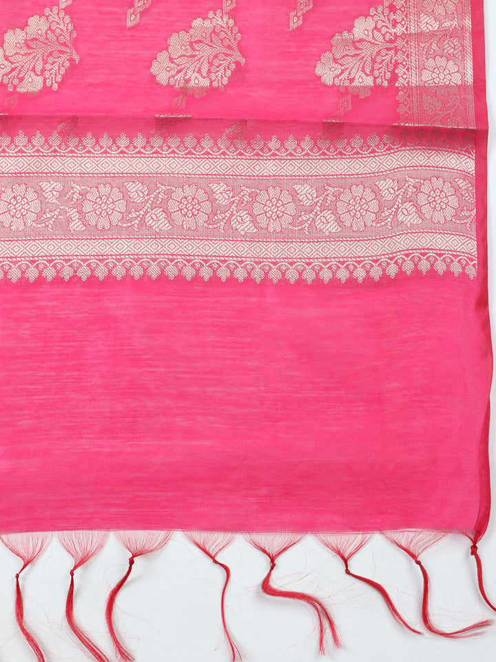 Woven Design Chanderi Unstitched Suit With Pant Dupatta