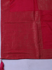 Woven Design Chanderi Rani Unstitched Suit With Pant & Dupatta