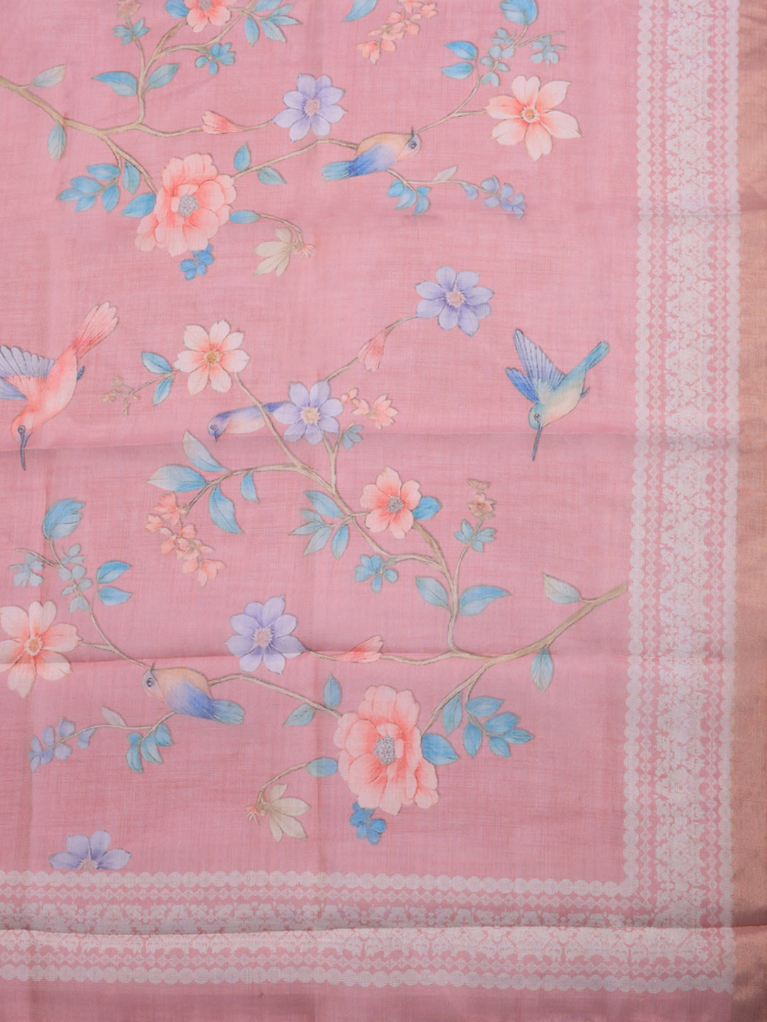 Printed Linen Blend Unstitched Suit With Pant &amp; Dupatta