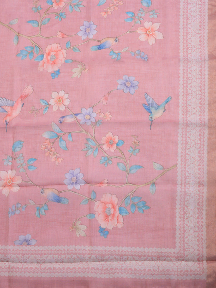 Printed Linen Blend Unstitched Suit With Pant &amp; Dupatta