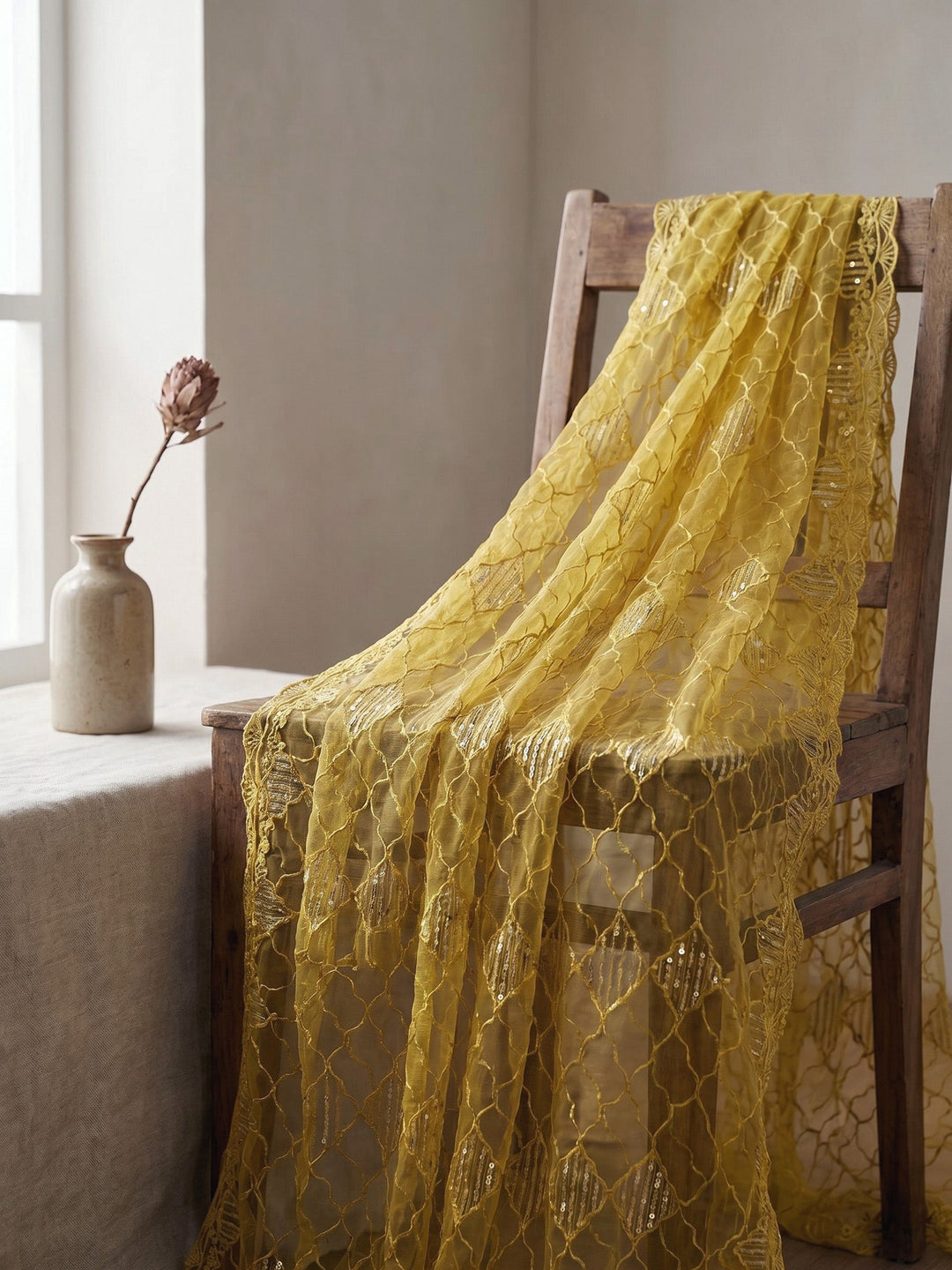 Neck Embroidered Chanderi Unstitched Suit With Dupatta