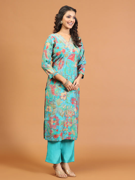 Digital Printed Muslin Kurta With Pants