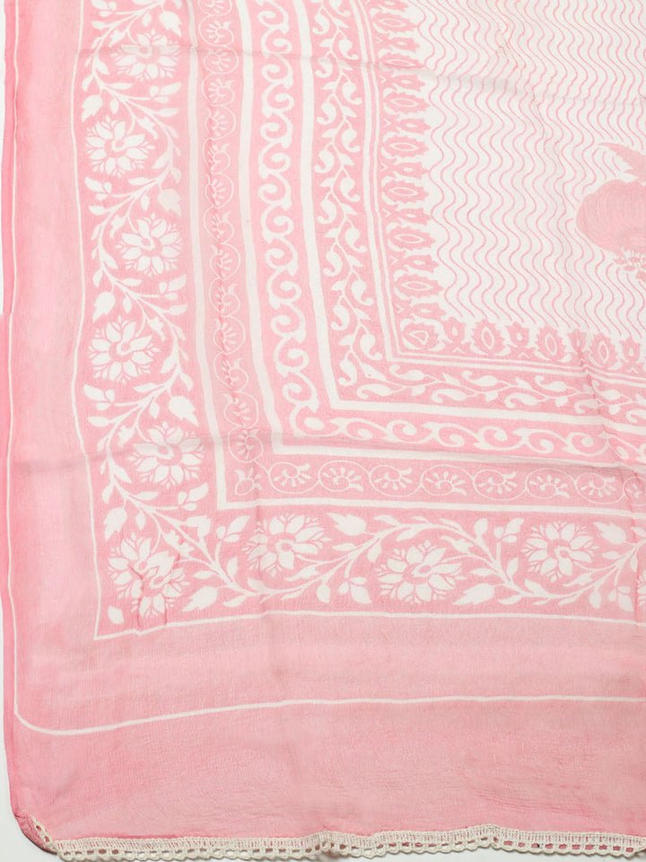 Printed Cotton Blend Unstitched Suit With Pant &amp; Dupatta
