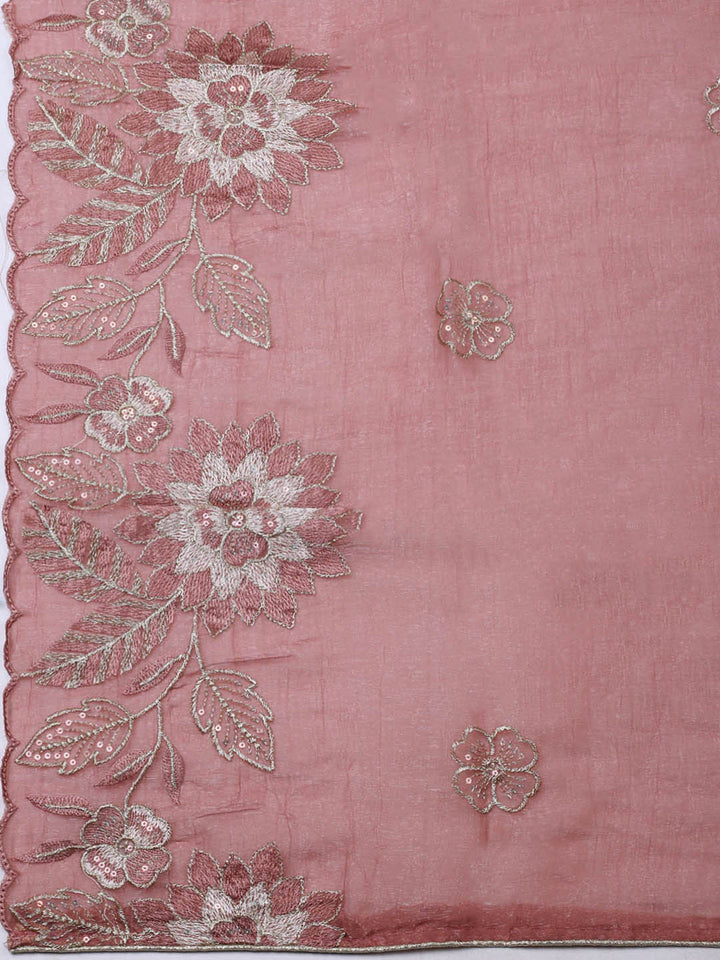 Embroidered Tissue Unstitched Suit With Pant &amp; Dupatta