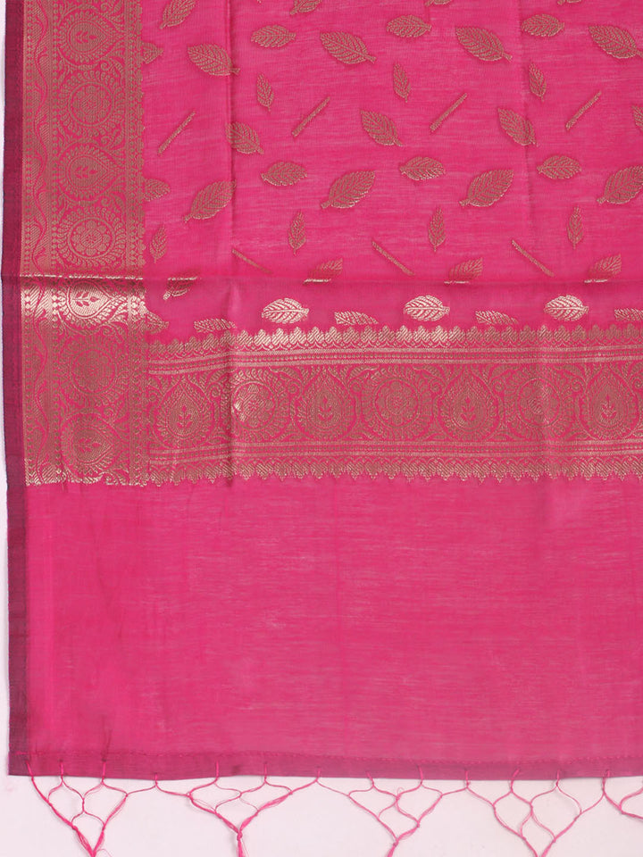 Woven Design Chanderi Unstitched Suit With Pant &amp; Dupatta