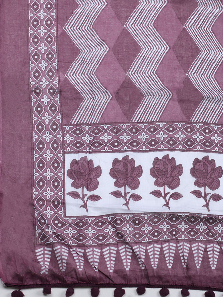 Printed Cotton Blend Unstitched Suit With Pant &amp; Dupatta