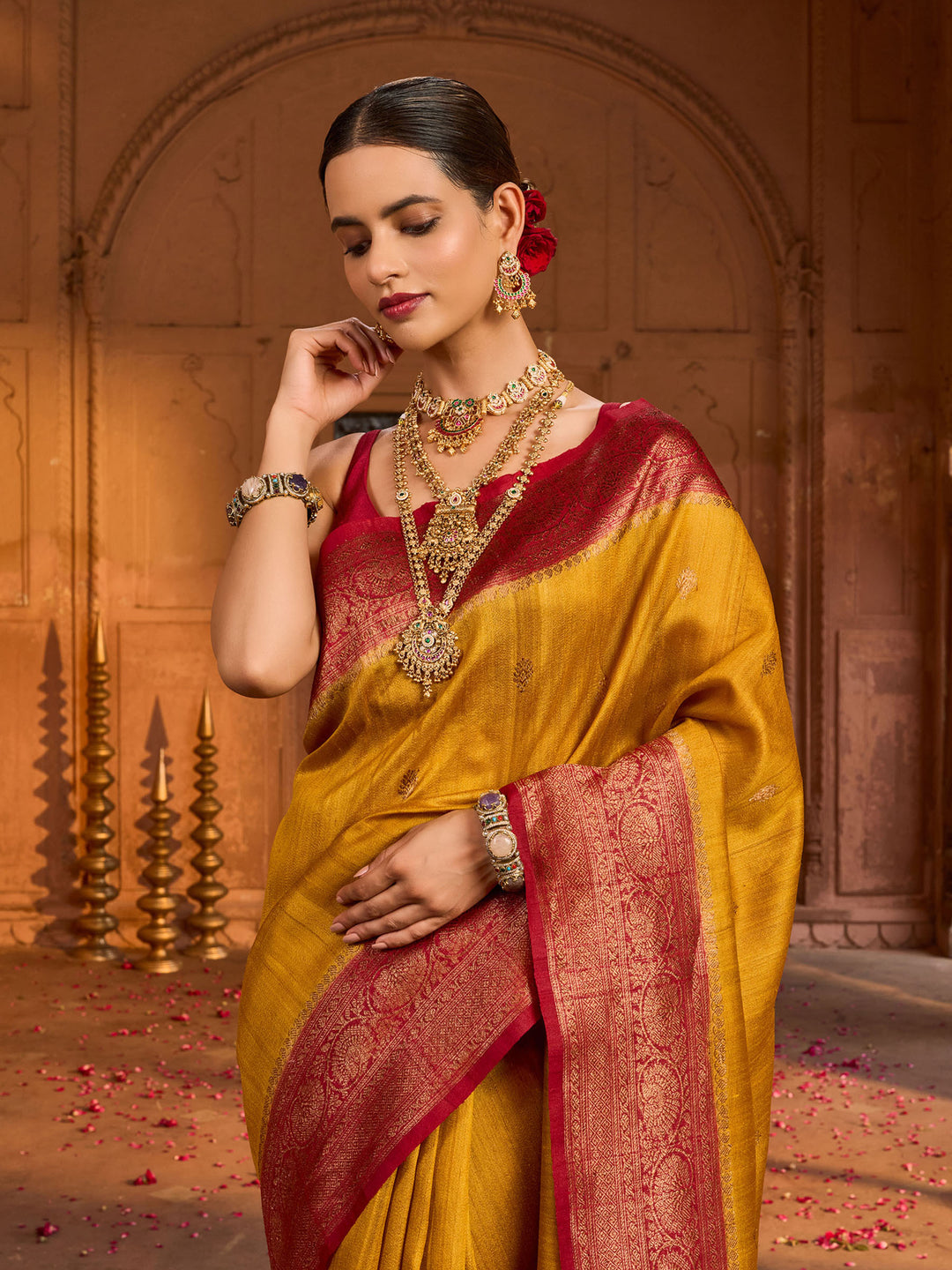 Mustard Banarasi Woven Saree