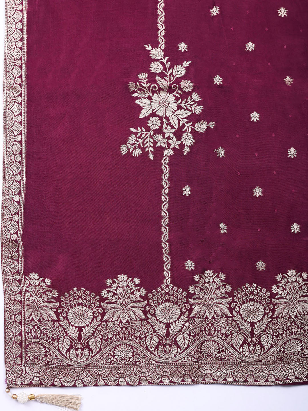 Embroidered Chanderi Unstitched Suit With Pant &amp; Dupatta