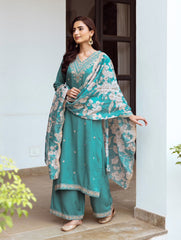 Neck Embroidery Cotton Blend Kurta With Pants & Dupatta