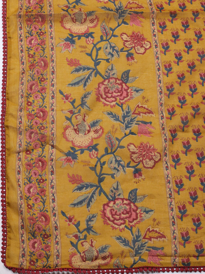Embroidered Cotton Blend Unstitched Suit With Pant &amp; Dupatta