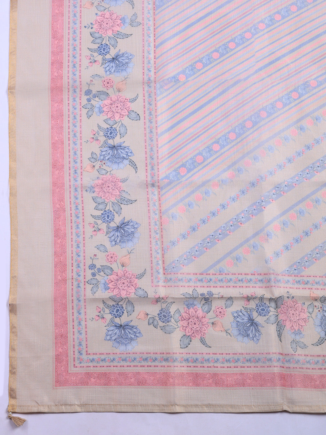 Printed Linen Blend Unstitched Suit With Pant &amp; Dupatta