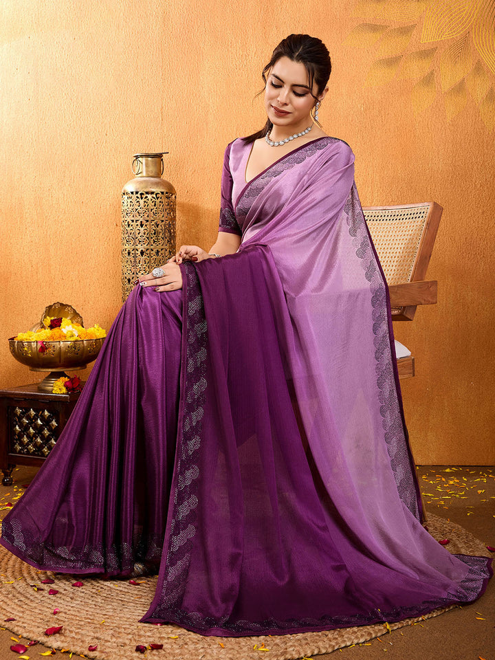 Embroidered Chinon Saree