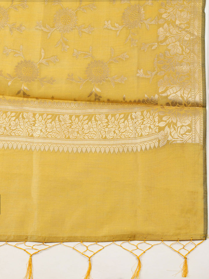 Woven Design Chanderi Unstitched Suit With Pant Dupatta
