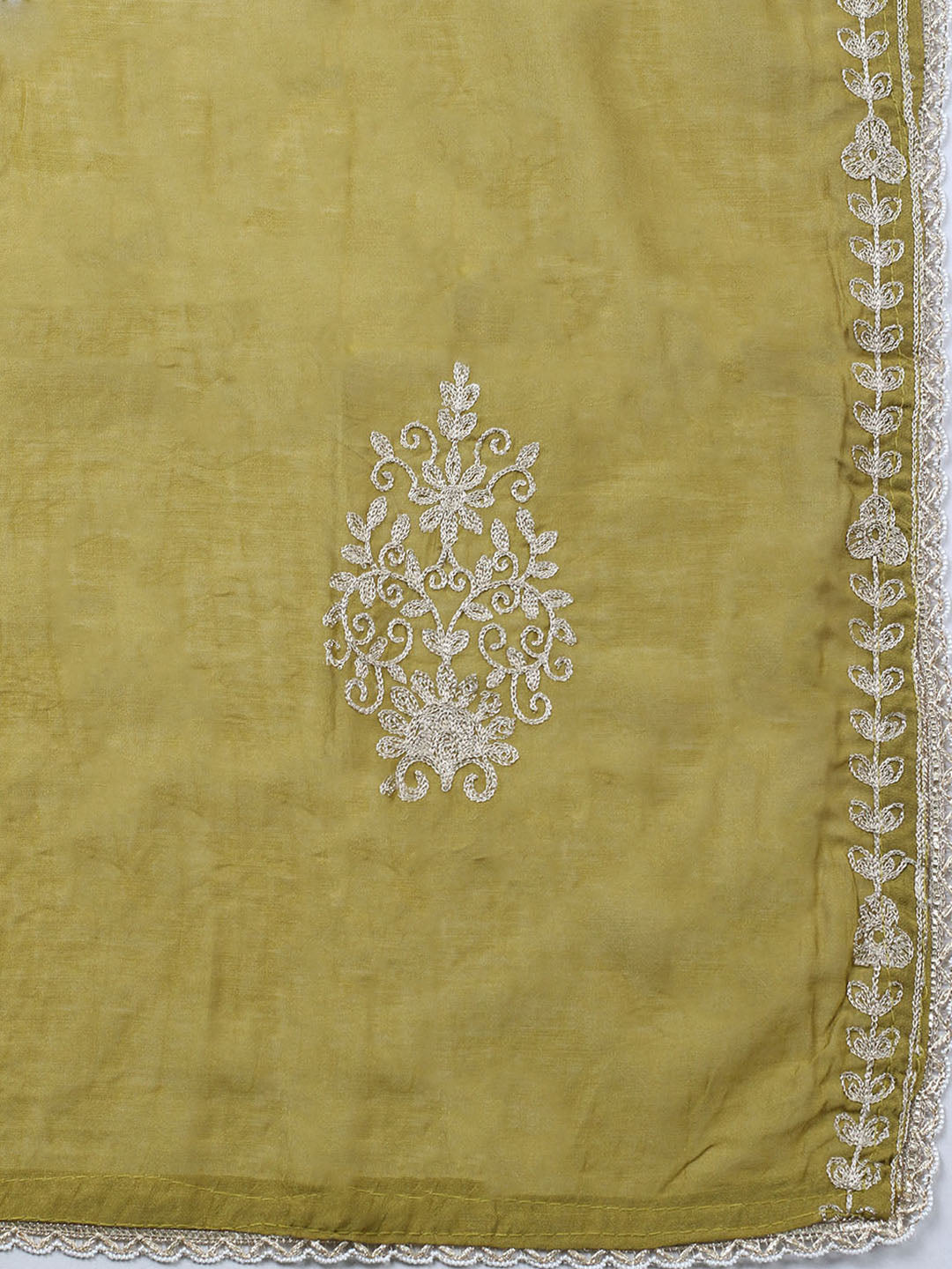 Embroidered Chanderi Unstitched Suit With Pant &amp; Dupatta