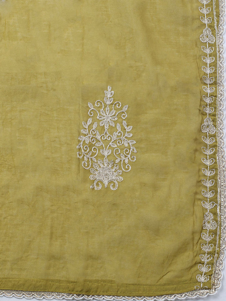 Embroidered Chanderi Unstitched Suit With Pant &amp; Dupatta