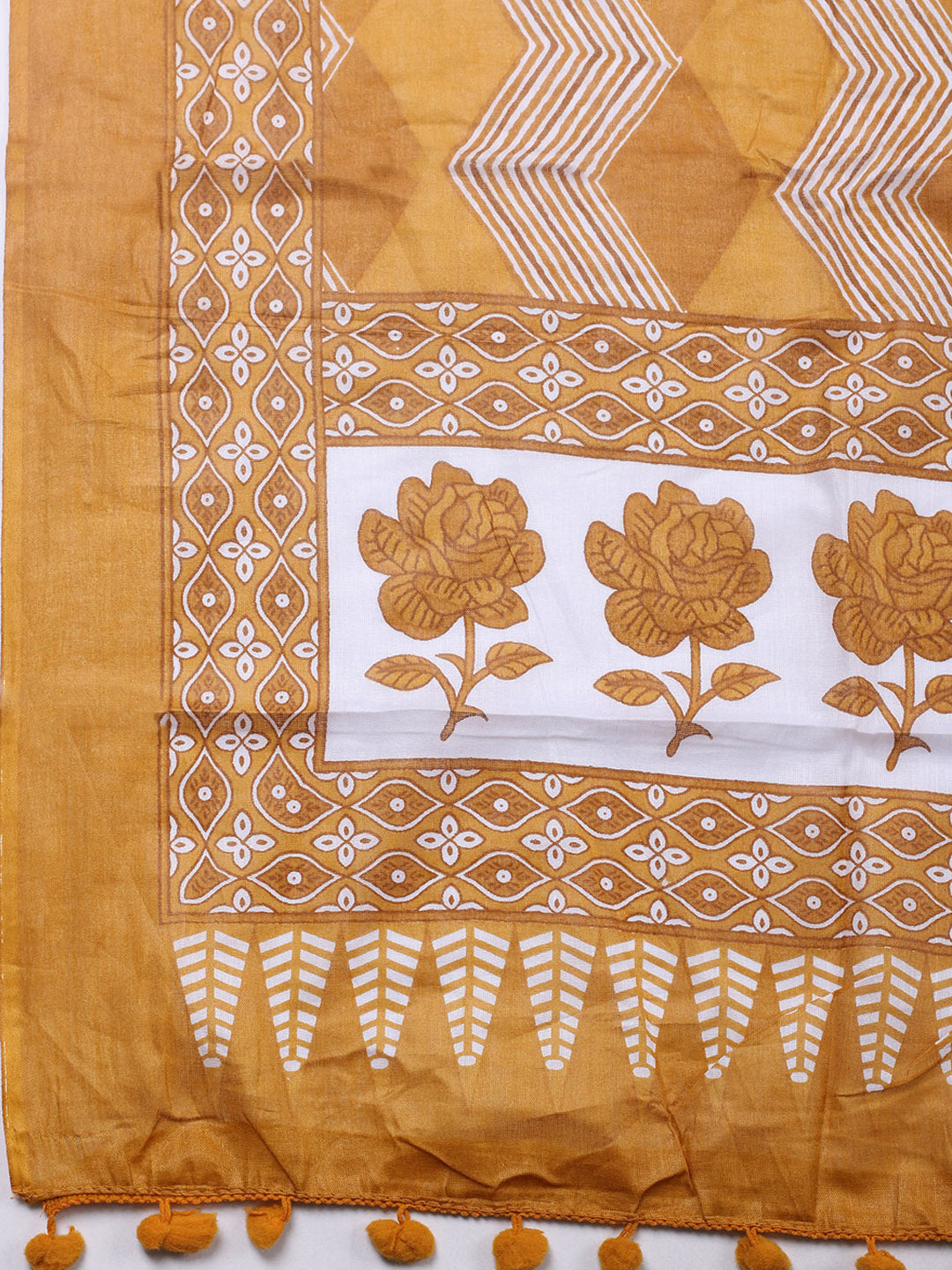Printed Cotton Blend Unstitched Suit With Pant &amp; Dupatta