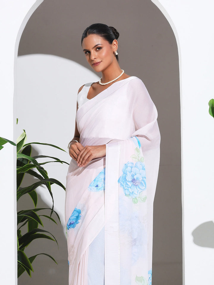 Floral Printed Crepe Saree