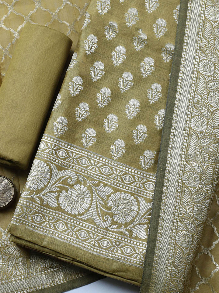 Banarasi Chanderi Unstitched Suit With Pant &amp; Dupatta