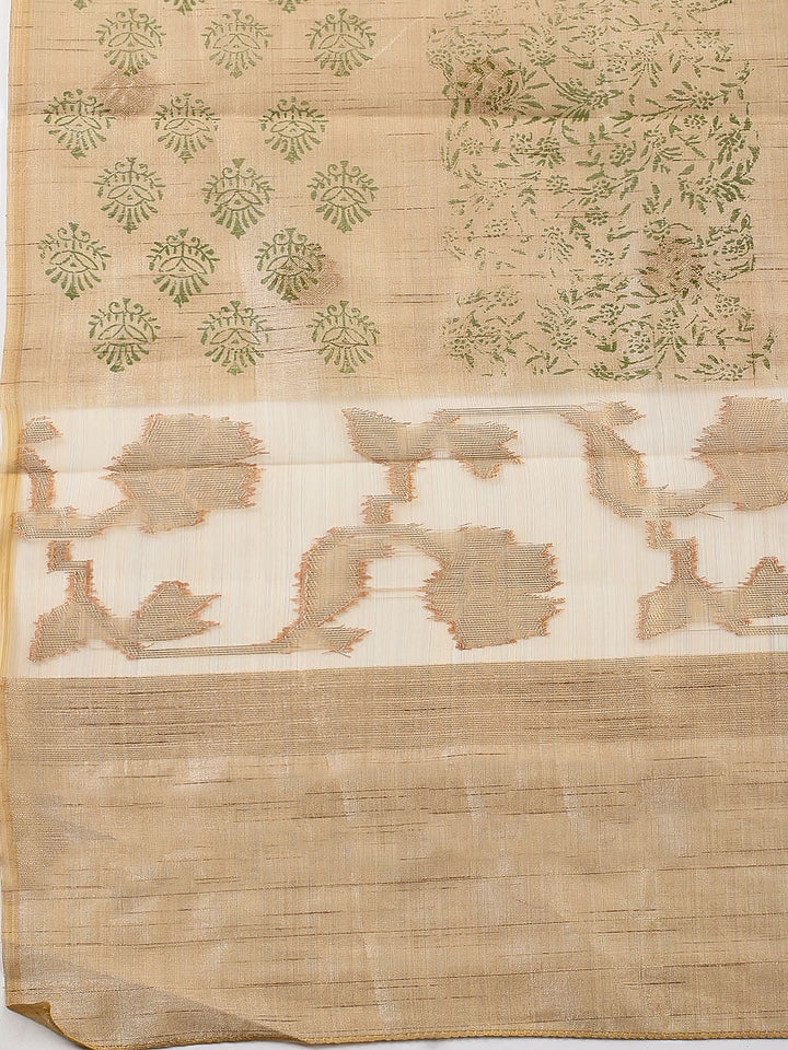 Printed Cotton Blend Unstitched Suit With Pant &amp; Dupatta