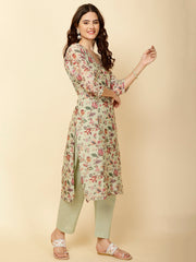 Floral Printed Cotton Straight Kurta With Pants