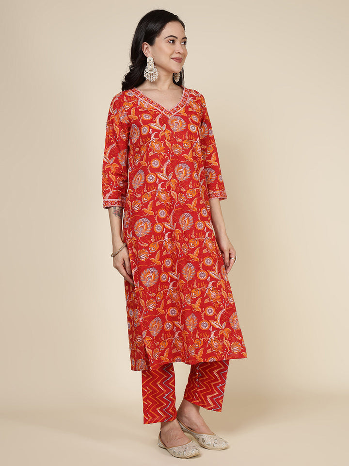 Printed Cotton Blend Kurta With Pants &amp; Dupatta