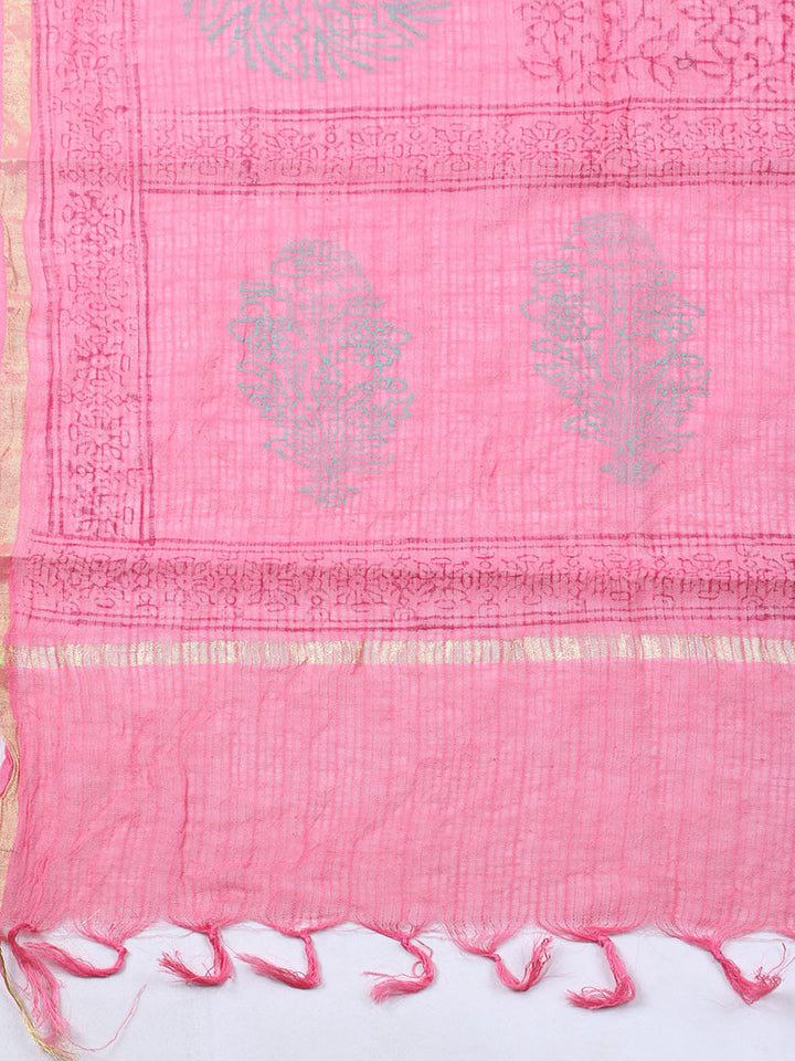 Printed Cotton Blend Unstitched Suit With Pant &amp; Dupatta