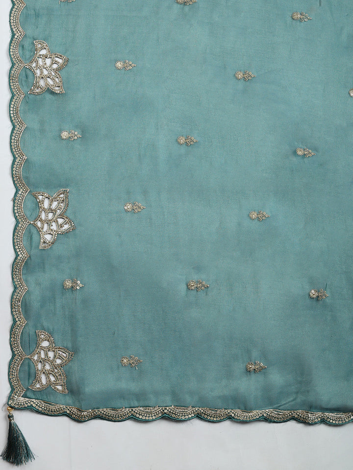Embroidered Tissue Unstitched Suit With Pant &amp; Dupatta