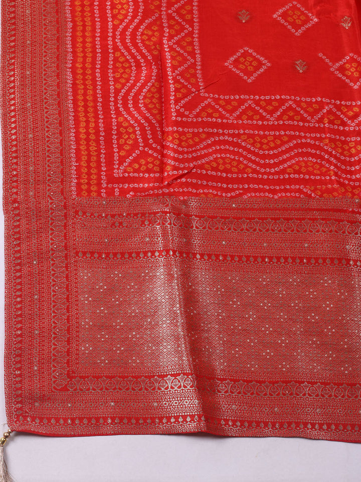 Woven Design Chanderi Unstitched Kurta With Pant &amp; Dupatta