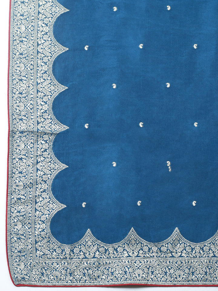 Embroidered Chanderi Unstitched Suit With Pant &amp; Dupatta