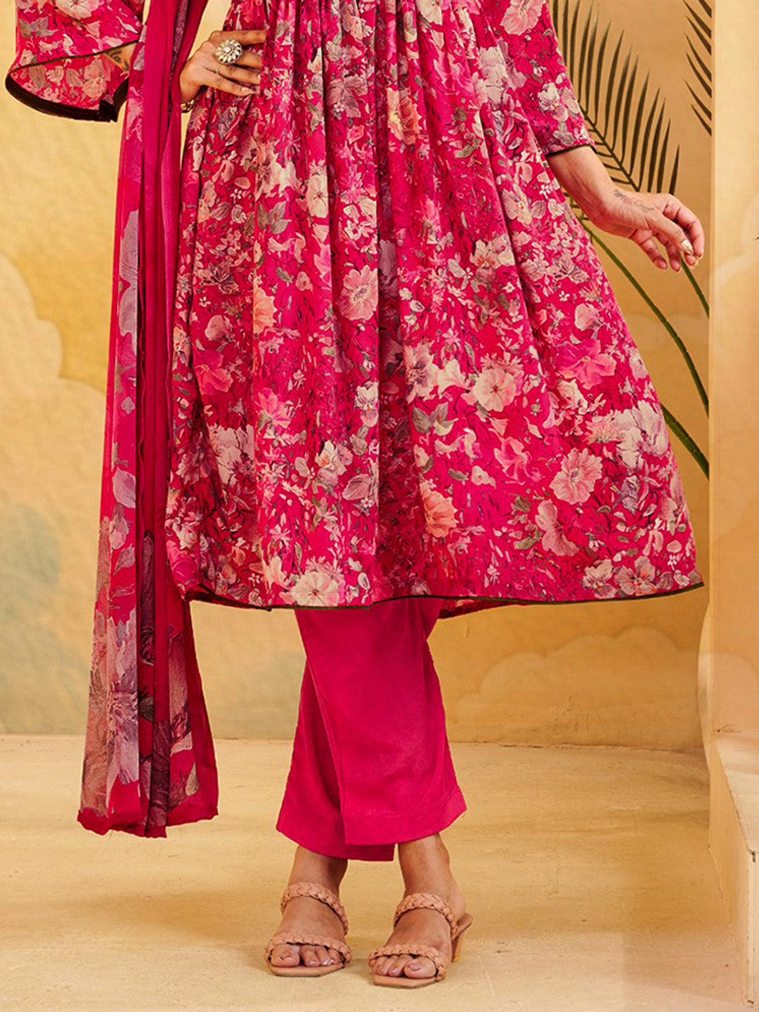 Printed Crepe Unstitched Suit With Pant &amp; Dupatta